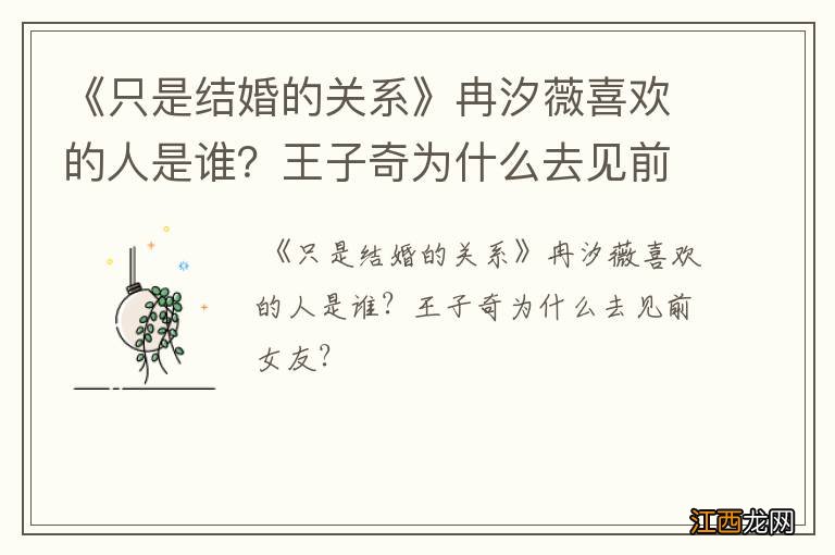 《只是结婚的关系》冉汐薇喜欢的人是谁？王子奇为什么去见前女友？