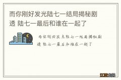 而你刚好发光陆七一结局揭秘剧透 陆七一最后和谁在一起了