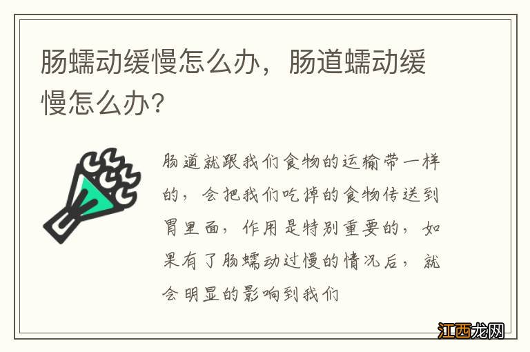肠蠕动缓慢怎么办,肠道蠕动缓慢怎么办?