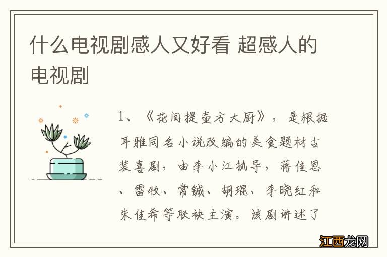 什么电视剧感人又好看 超感人的电视剧