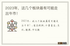 2023年，这几个板块最有可能走出牛市！