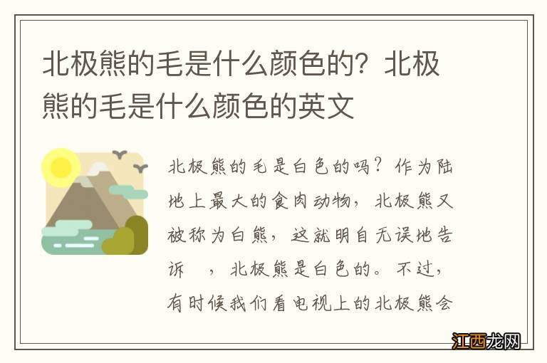 北极熊的毛是什么颜色的？北极熊的毛是什么颜色的英文