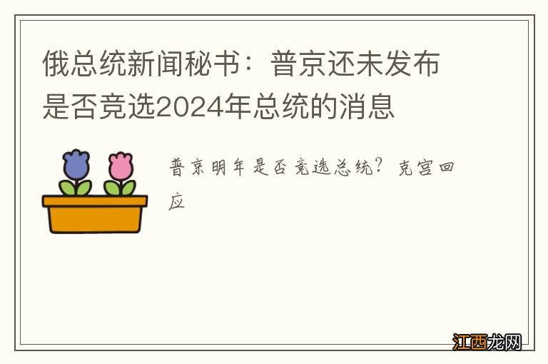 俄总统新闻秘书：普京还未发布是否竞选2024年总统的消息