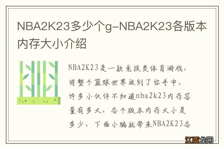 NBA2K23多少个g-NBA2K23各版本内存大小介绍