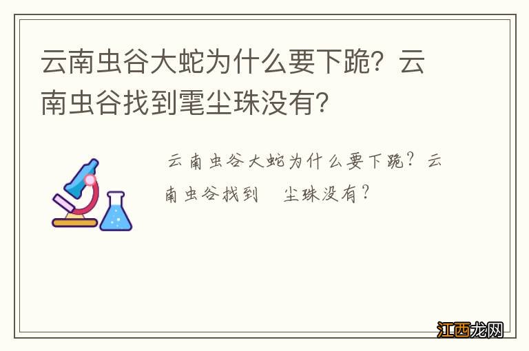 云南虫谷大蛇为什么要下跪？云南虫谷找到雮尘珠没有？