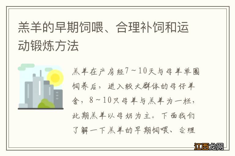 羔羊的早期饲喂、合理补饲和运动锻炼方法