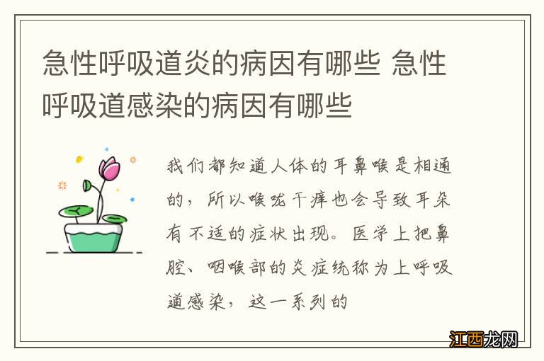 急性呼吸道炎的病因有哪些 急性呼吸道感染的病因有哪些