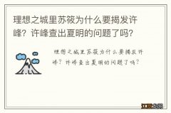 理想之城里苏筱为什么要揭发许峰？许峰查出夏明的问题了吗？