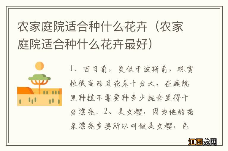 农家庭院适合种什么花卉最好 农家庭院适合种什么花卉