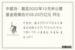 中基协：截至2022年12月末公募基金规模合计26.03万亿元 环比下降1.33%