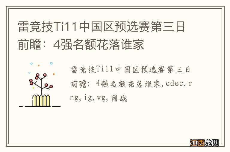 雷竞技Ti11中国区预选赛第三日前瞻：4强名额花落谁家