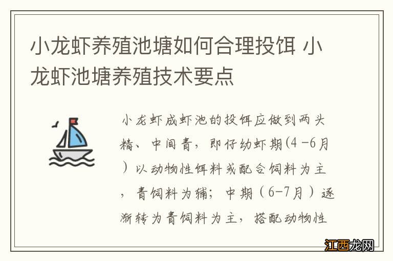 小龙虾养殖池塘如何合理投饵 小龙虾池塘养殖技术要点