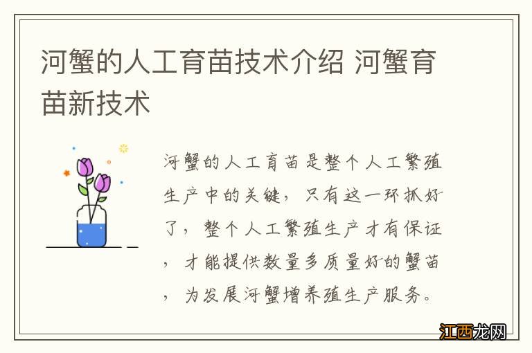 河蟹的人工育苗技术介绍 河蟹育苗新技术