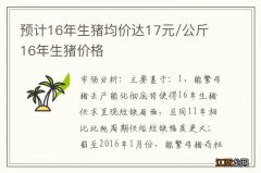 预计16年生猪均价达17元/公斤 16年生猪价格