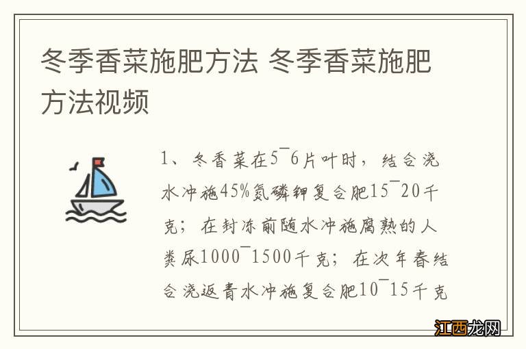 冬季香菜施肥方法 冬季香菜施肥方法视频