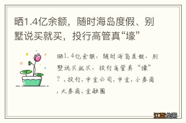 晒1.4亿余额,随时海岛度假、别墅说买就买,投行高管真“壕”?