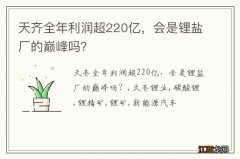 天齐全年利润超220亿，会是锂盐厂的巅峰吗？