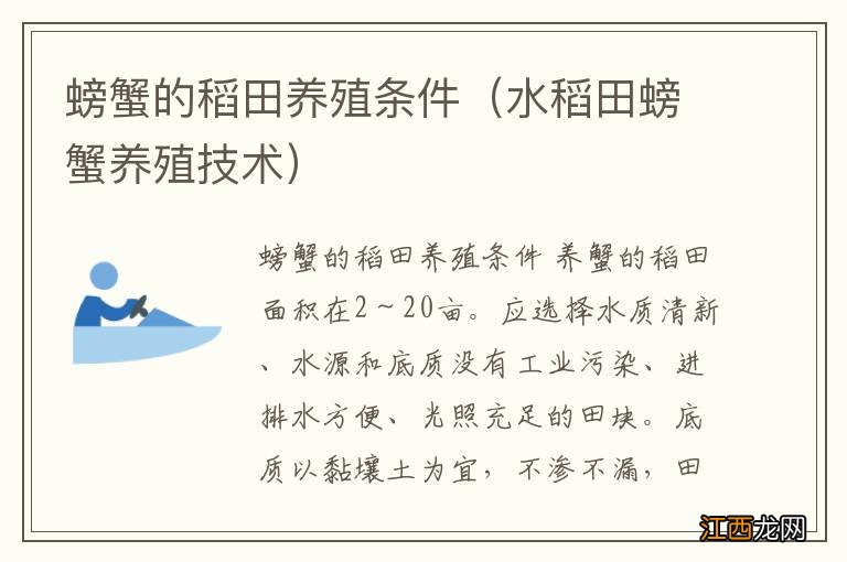 水稻田螃蟹养殖技术 螃蟹的稻田养殖条件