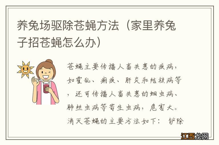 家里养兔子招苍蝇怎么办 养兔场驱除苍蝇方法