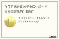 刑侦日记谁是凶手韦医生吗？歹毒是谁害死的叶朗晴？