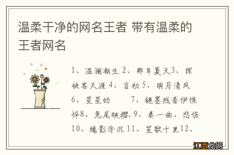 温柔干净的网名王者 带有温柔的王者网名