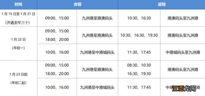 珠海九洲港口岸最新航班时刻表2023