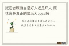 叛逆者顾慎言是好人还是坏人 顾慎言是真正的幕后大boss吗