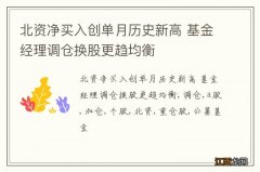 北资净买入创单月历史新高 基金经理调仓换股更趋均衡