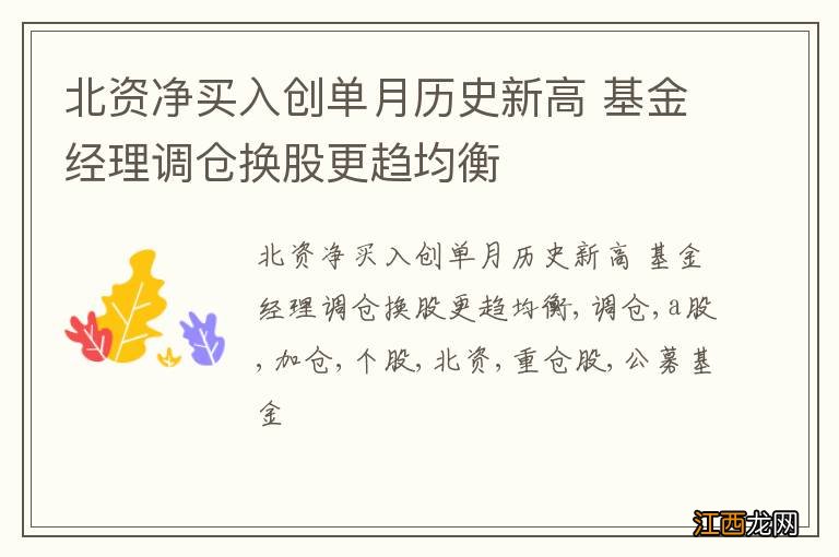 北资净买入创单月历史新高 基金经理调仓换股更趋均衡