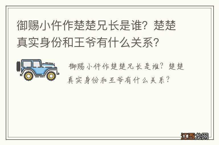 御赐小仵作楚楚兄长是谁？楚楚真实身份和王爷有什么关系？