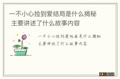 一不小心捡到爱结局是什么揭秘 主要讲述了什么故事内容