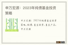 申万宏源：2023年纯债基金投资策略