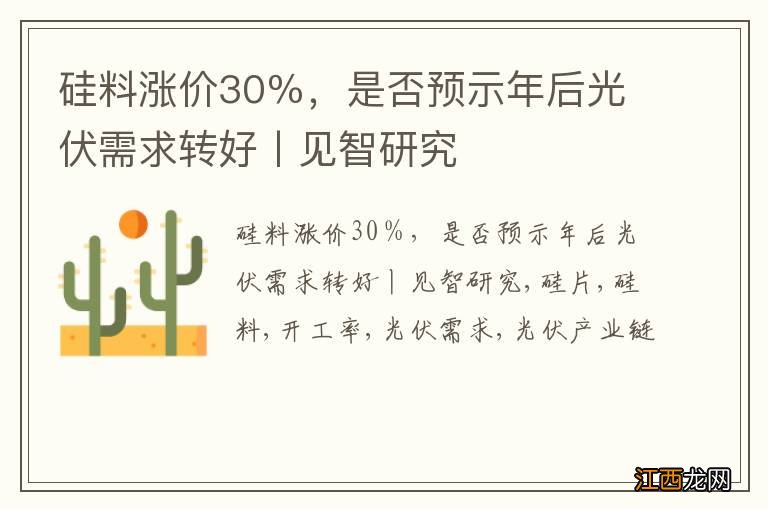 硅料涨价30%,是否预示年后光伏需求转好丨见智研究