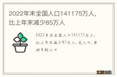 2022年末全国人口141175万人，比上年末减少85万人