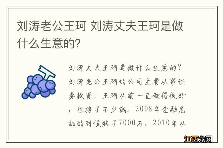 刘涛老公王珂 刘涛丈夫王珂是做什么生意的？