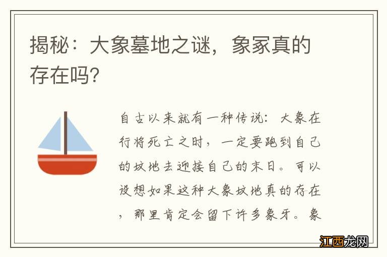 揭秘：大象墓地之谜，象冢真的存在吗？