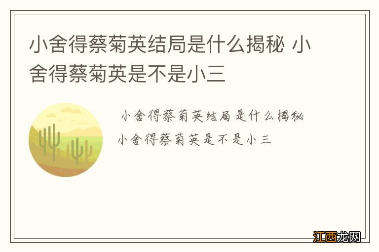 小舍得蔡菊英结局是什么揭秘 小舍得蔡菊英是不是小三