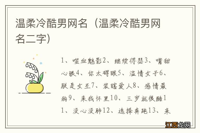 温柔冷酷男网名二字 温柔冷酷男网名