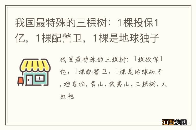 我国最特殊的三棵树：1棵投保1亿，1棵配警卫，1棵是地球独子