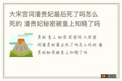 大宋宫词潘贵妃最后死了吗怎么死的 潘贵妃秘密被皇上知晓了吗