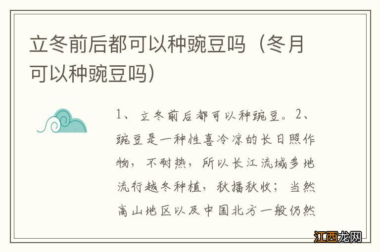 冬月可以种豌豆吗 立冬前后都可以种豌豆吗