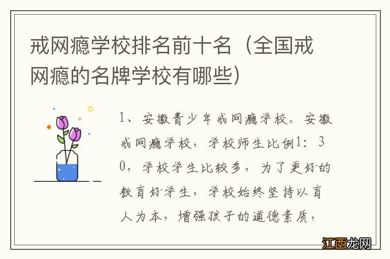 全国戒网瘾的名牌学校有哪些 戒网瘾学校排名前十名