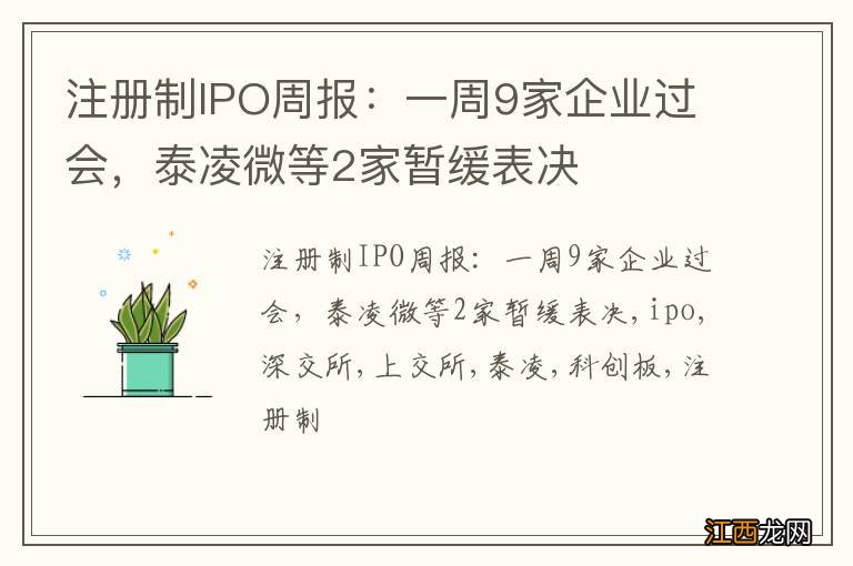 注册制IPO周报：一周9家企业过会，泰凌微等2家暂缓表决