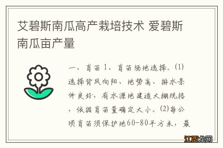 艾碧斯南瓜高产栽培技术 爱碧斯南瓜亩产量