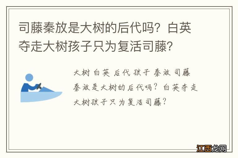 司藤秦放是大树的后代吗？白英夺走大树孩子只为复活司藤？