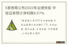 5家券商公布2022年业绩快报 中信证券预计净利降8.57%