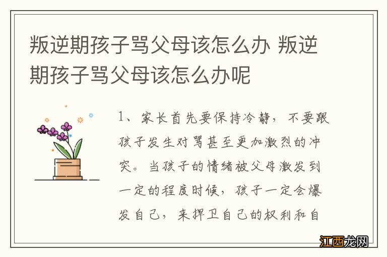 叛逆期孩子骂父母该怎么办 叛逆期孩子骂父母该怎么办呢