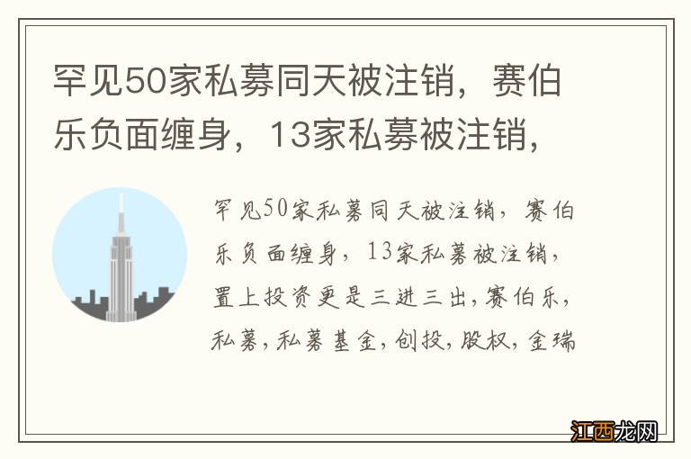 罕见50家私募同天被注销，赛伯乐负面缠身，13家私募被注销，置上投资更是三进三出