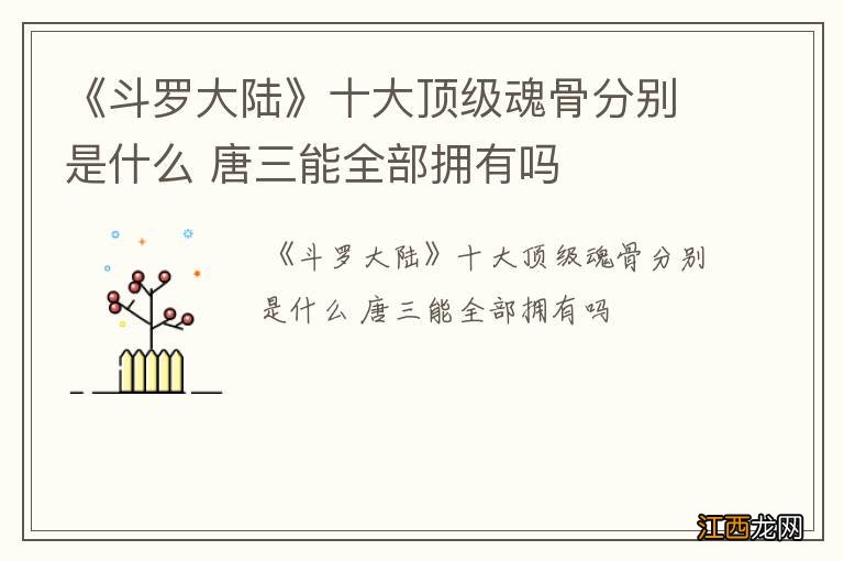 《斗罗大陆》十大顶级魂骨分别是什么 唐三能全部拥有吗