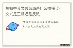 赘婿中苏文兴结局是什么揭秘 苏文兴是正派还是反派